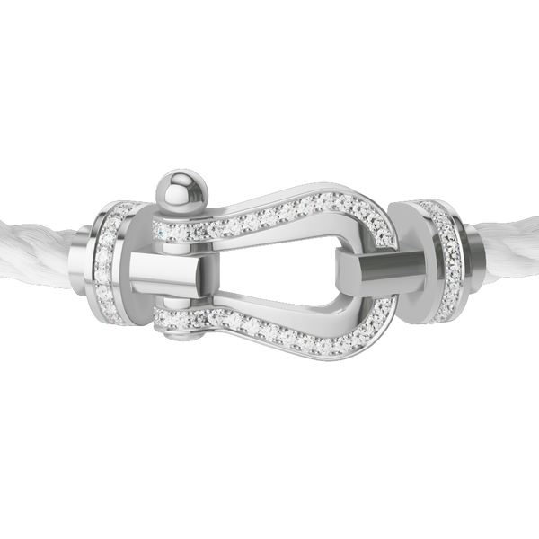 Force 10 Large White Gold and Single Row Diamond Pavé Cable Bracelet