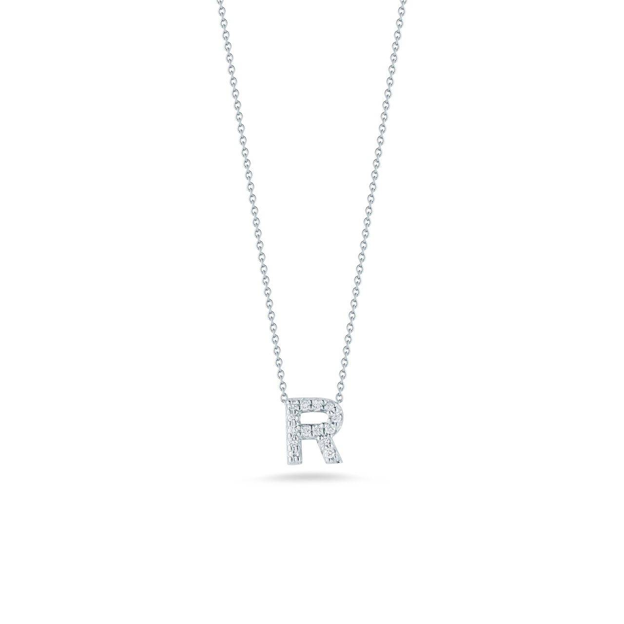 maison birks roberto coin tiny treasures love letter r white gold diamondnecklace image number 0