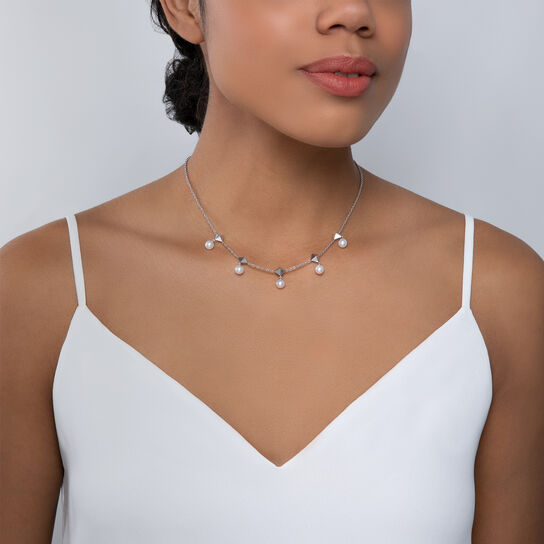 Freshwater Pearl and Stud Chain Necklace image number 1