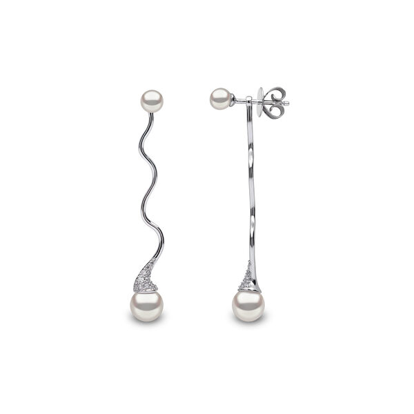 Boucles d'oreilles Sleek en or blanc avec perles d'Akoya et diamants
