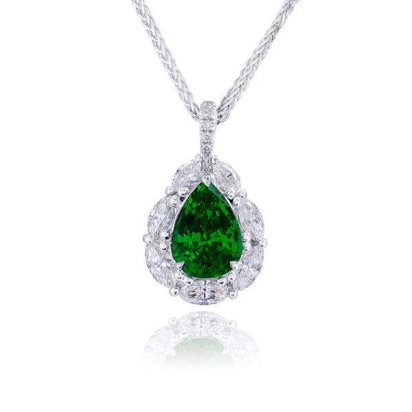 Teardrop Emerald Pendant with Diamond Halo
