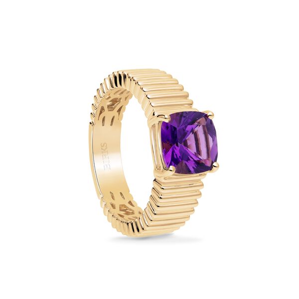 Bague plissée en or jaune et améthyste