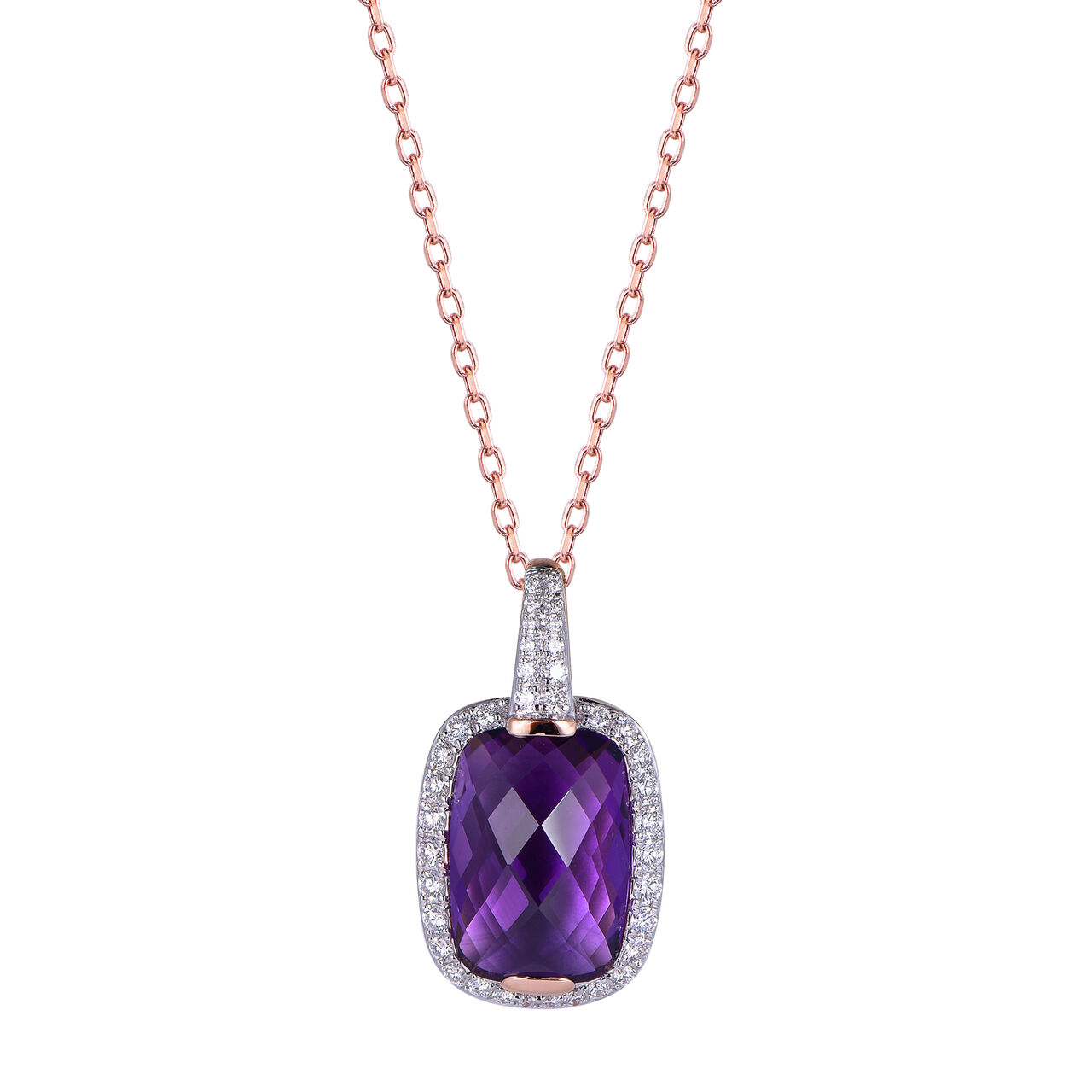 Amethyst Pendant with Diamond Halo in Rose Gold image number 0