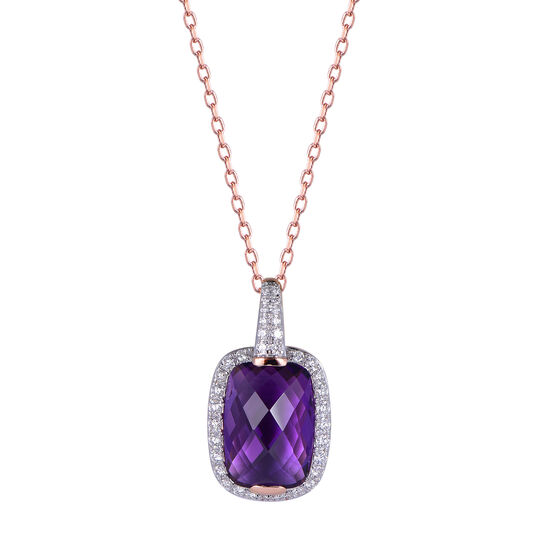Amethyst Pendant with Diamond Halo in Rose Gold image number 0