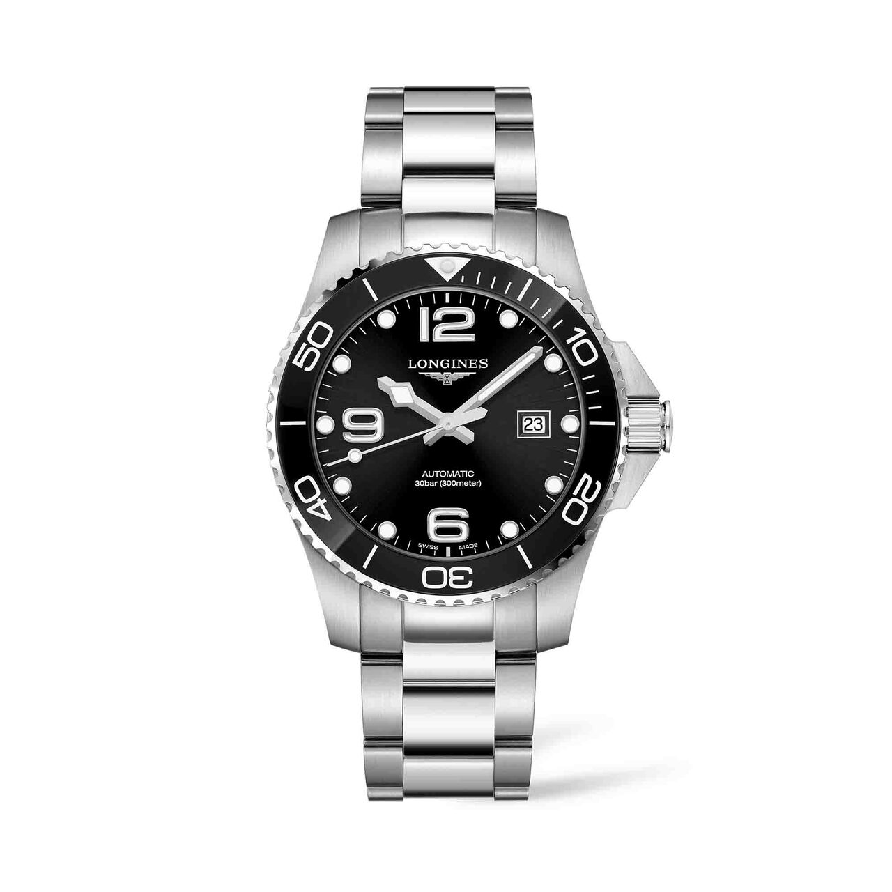 longines hydroconquest 43mm automatic stainless steel ceramic bezel sunray black dial l37824566 image number 0