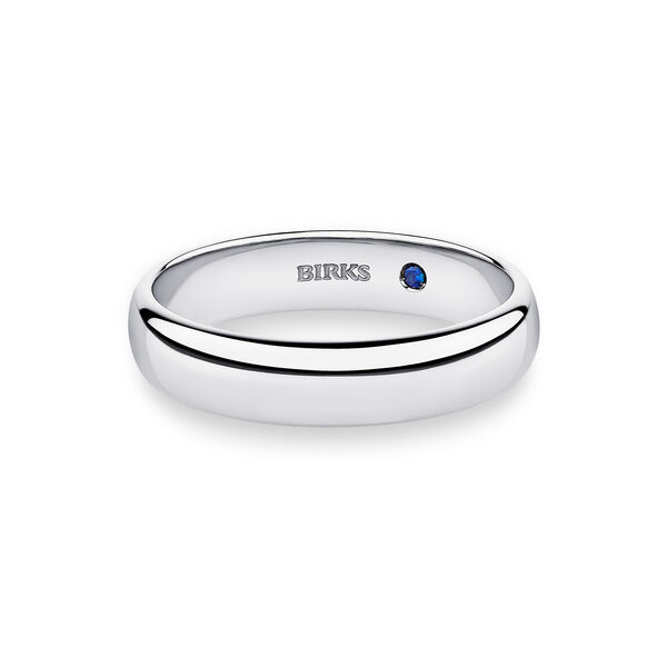 White Gold Wedding Band with Sapphire Accent, 5 mm