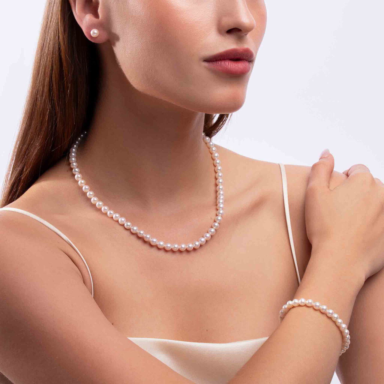 Yoko London Classic White Gold and Pearl Necklace, Bracelet and Stud Earrings Set SFO60-7 front image number 1