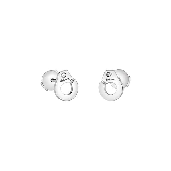 Boucles d'oreilles clous Menottes R7-5 en or blanc avec diamants