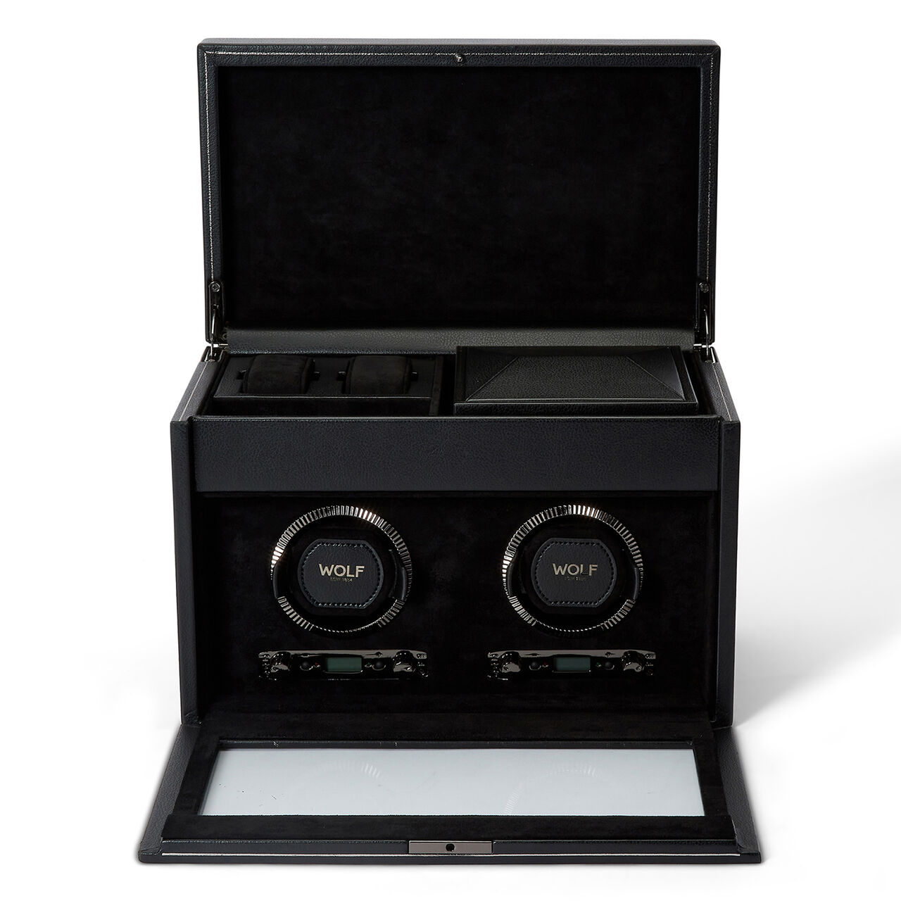 WOLF British Racing Black 2 Piece Watch Winder with Storage Open image number 2