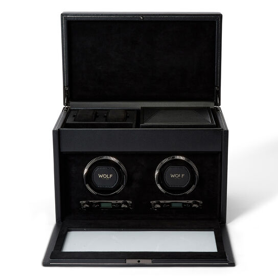 WOLF British Racing Black 2 Piece Watch Winder with Storage Open image number 2