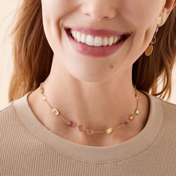 Collier station Lunaria en or jaune avec Tourmalines