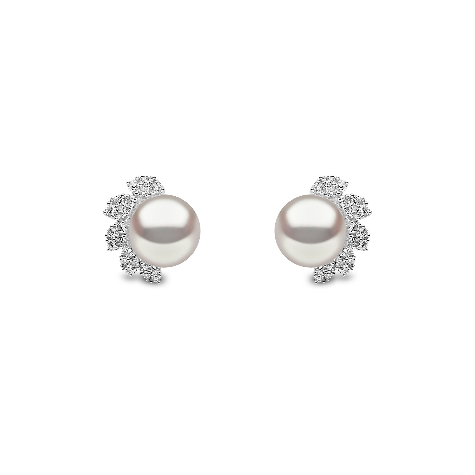 Trend White Gold Pearl and Diamond Stud Earrings Yoko London