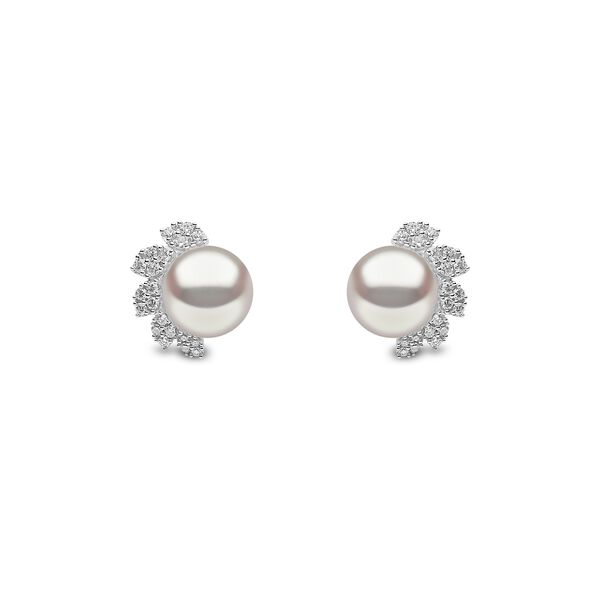 Boucles d'oreilles clous Trend en or blanc avec perles et diamants