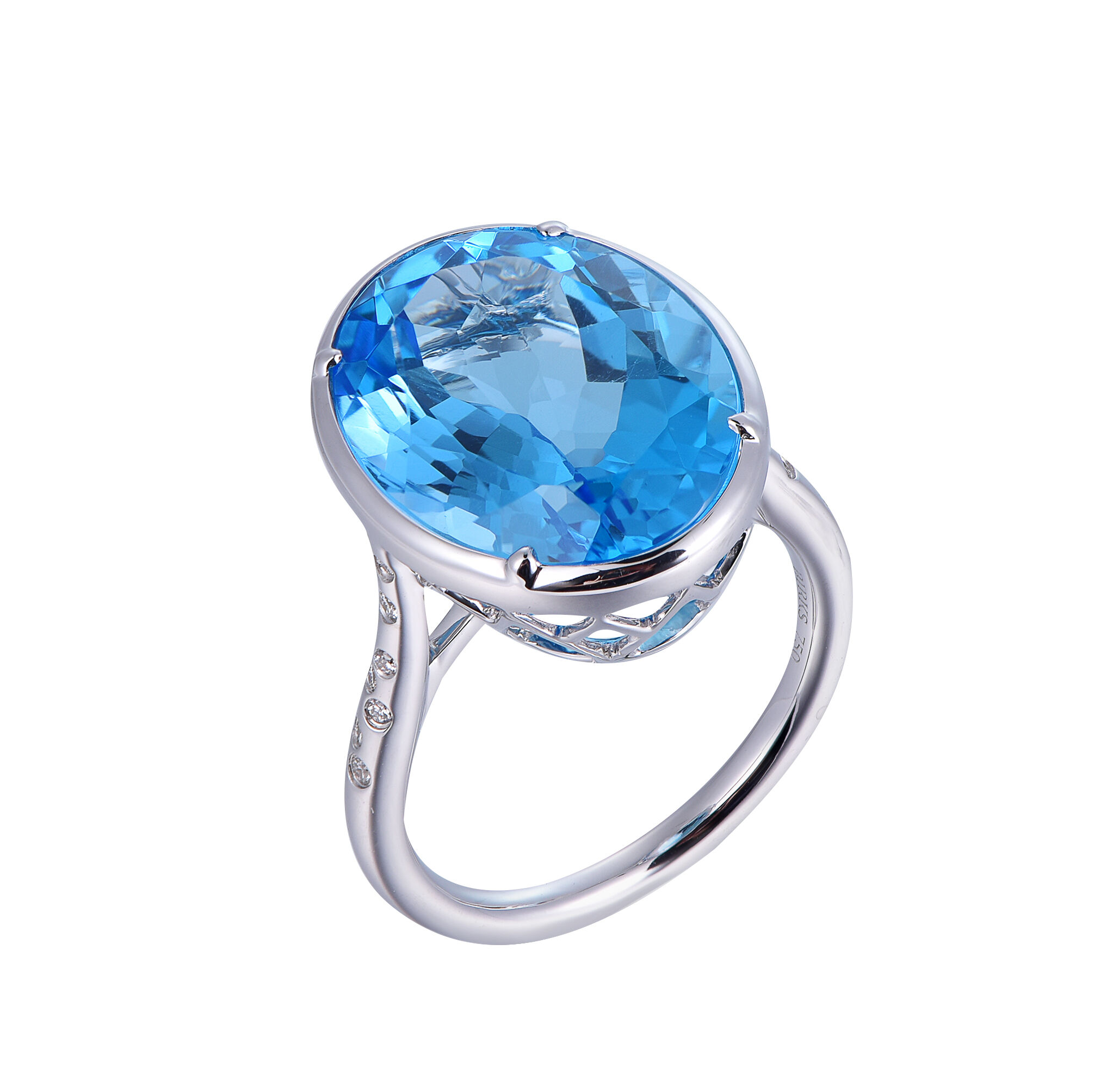 Oval Swiss Blue Topaz Ring in White Gold