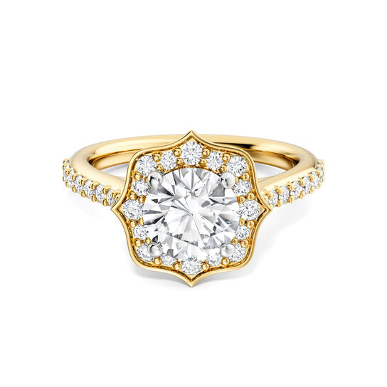 Birks 1879 Heirloom Round Solitaire Diamond Engagement Ring with Halo and Yellow Gold Diamond Pav&eacute; Band image number 0