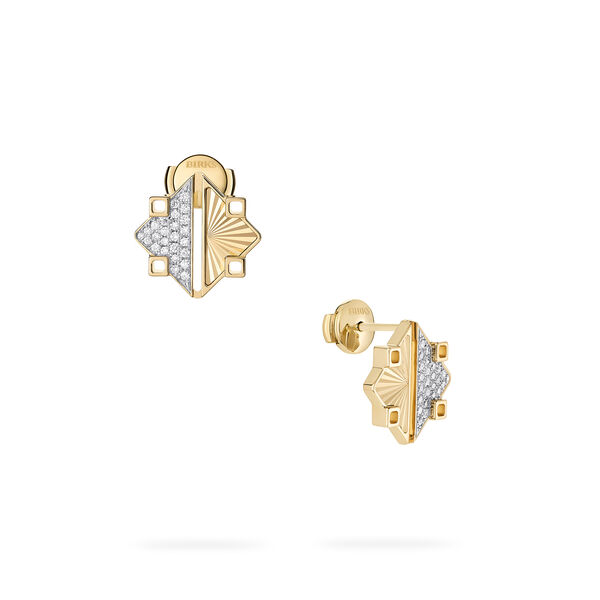 Guilloché Yellow Gold and Diamond Earrings, Small