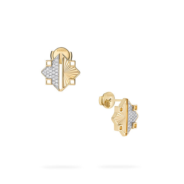 Guilloché Yellow Gold and Diamond Earrings