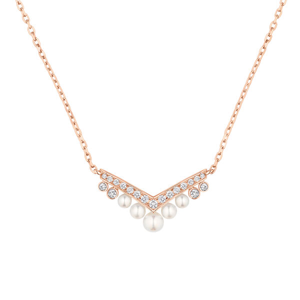 Josephine Aigrette Rose Gold, Pearl and Diamond Pendant