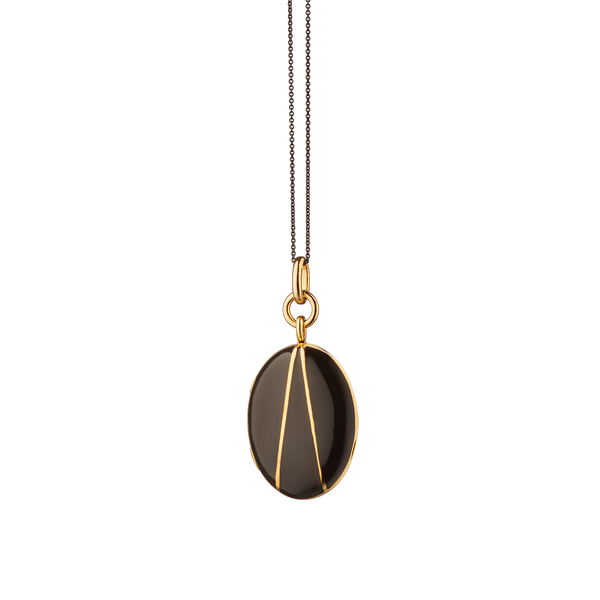 Médaillon Oval Locket X Color en vermeil d'or jaune avec émail noir