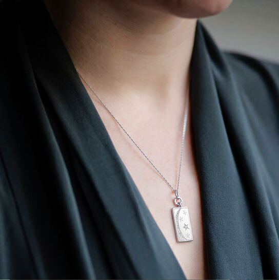 Monica Rich Kosann Silver Pendant with White Sapphires CH-41323 Front Model image number 1
