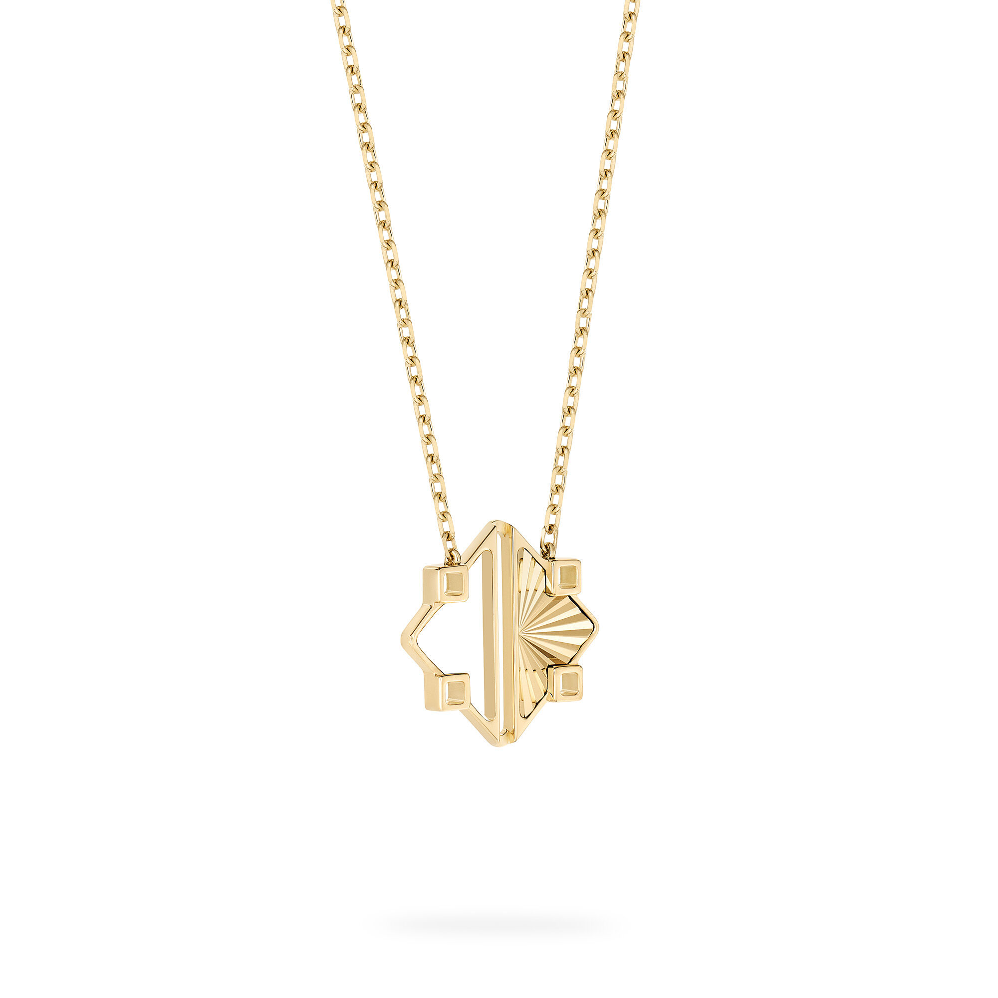 Guilloché Half-Filled Yellow Gold Pendant, Medium