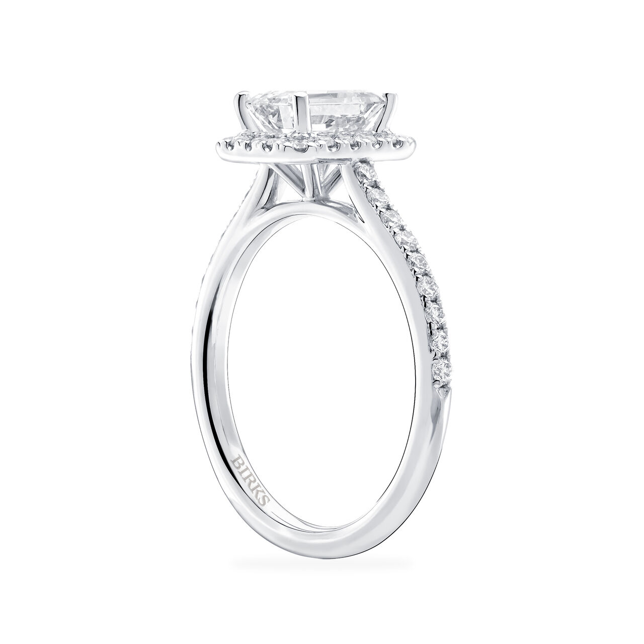 Birks Rosée du Matin Emerald Cut Diamond Engagement Ring with Halo and Pavé Band image number 3