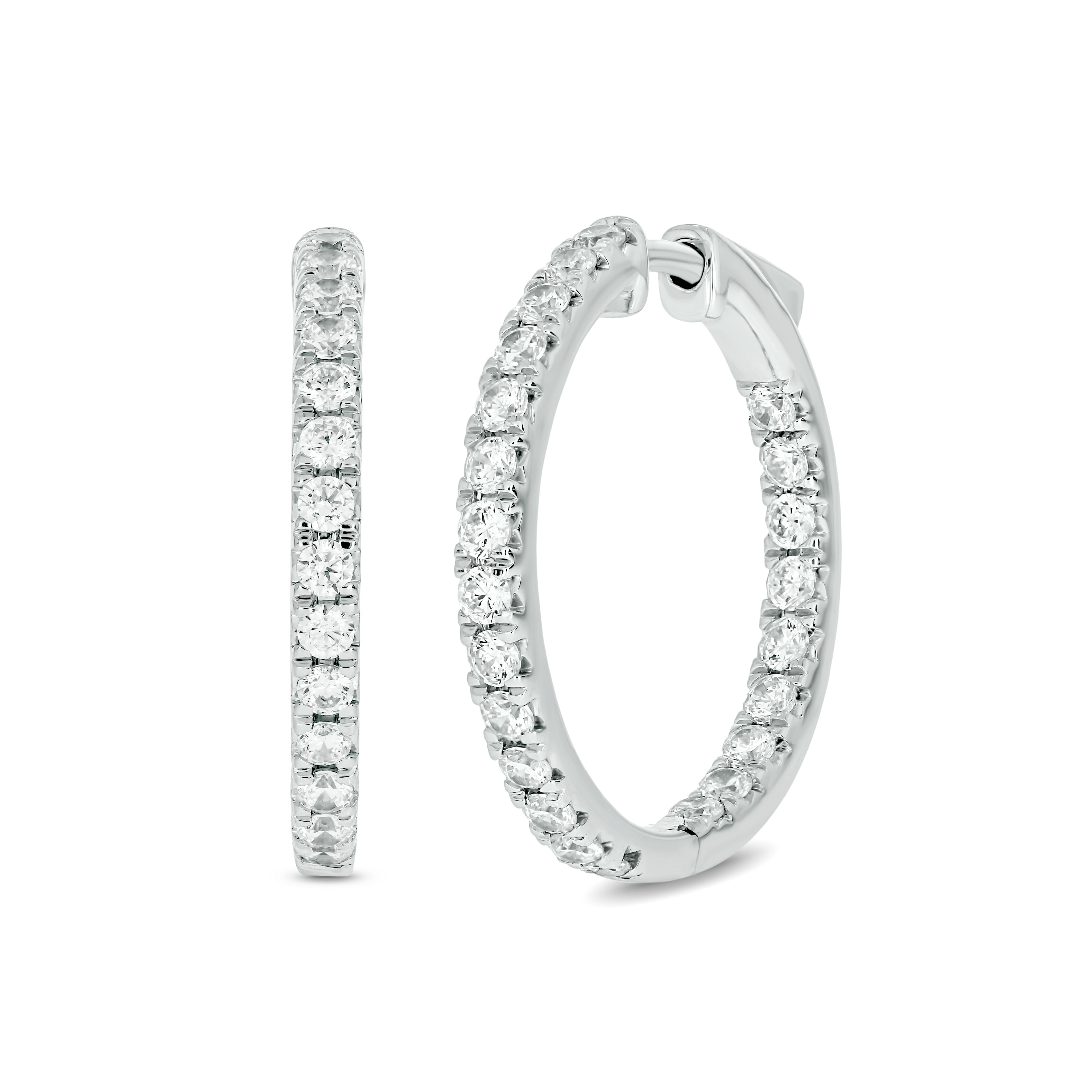 Round 2 ct Diamond Hoop Earrings in 18K White Gold