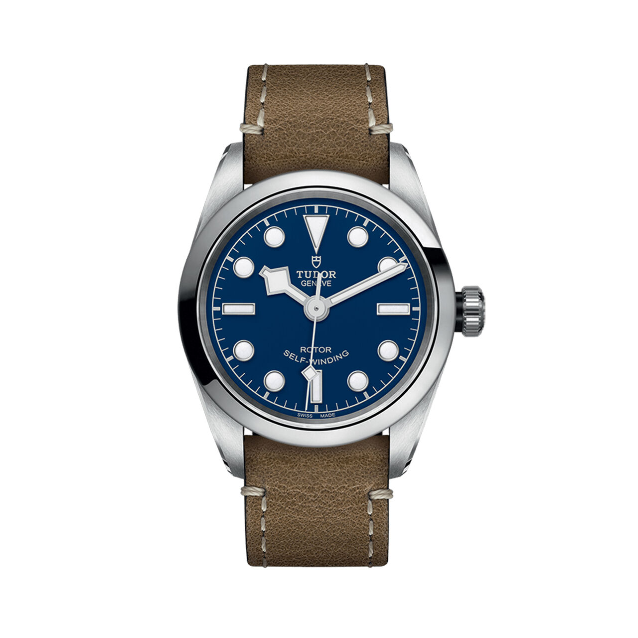 maison birks tudor black bay 32 32 mm steel case beige leather strap blue dial m79580 0004 image number 0