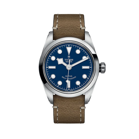 maison birks tudor black bay 32 32 mm steel case beige leather strap blue dial m79580 0004 image number 0