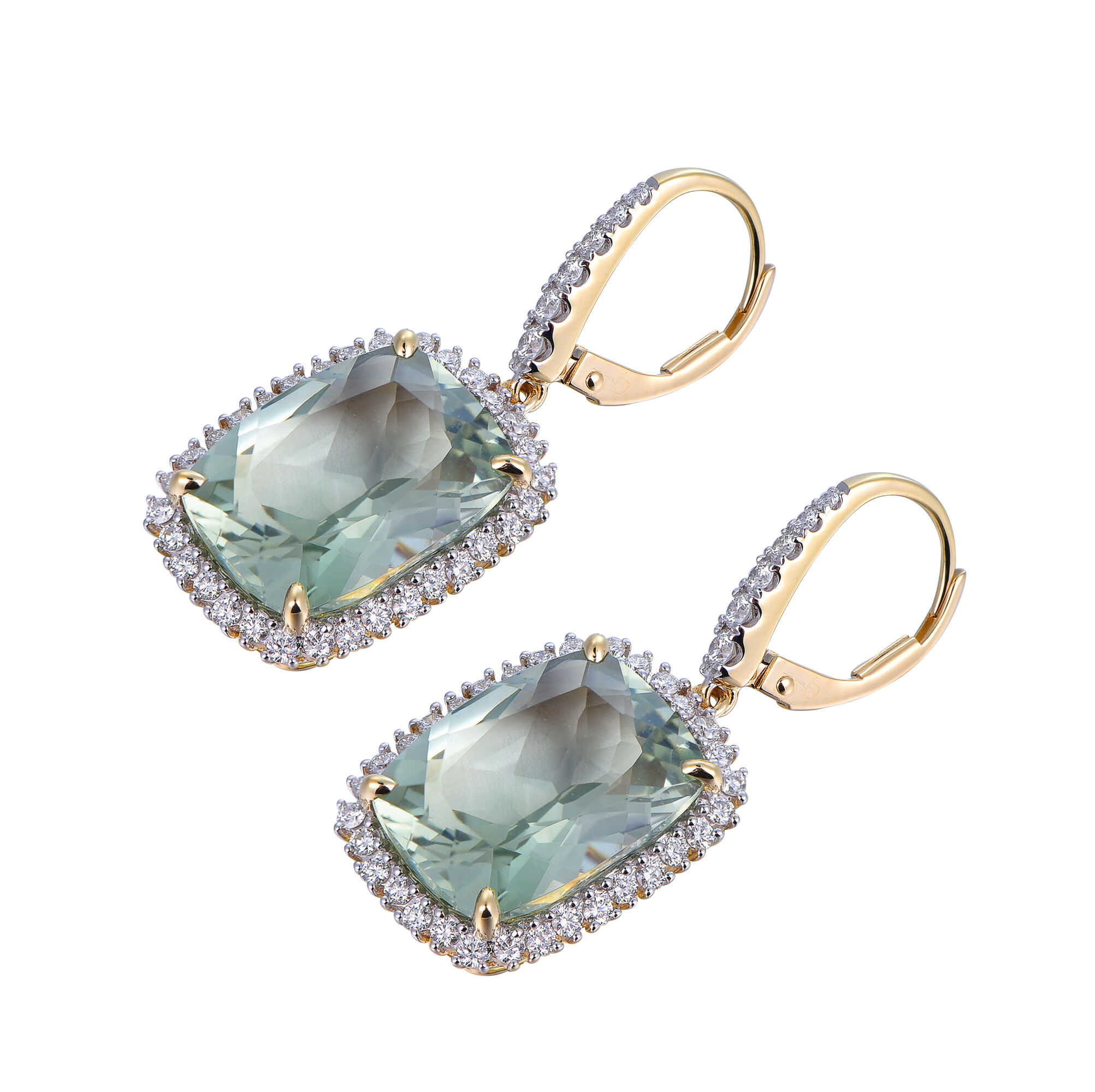 Green Amethyst Earrings in Yellow Gold
