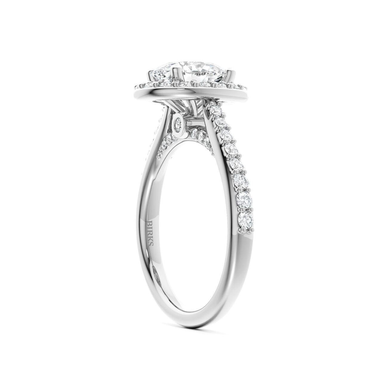 Birks 1879 Oval Cut Diamond Engagement Ring With Single Halo and Diamond Band image number 3