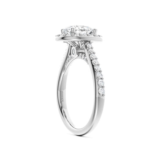 Birks 1879 Oval Cut Diamond Engagement Ring With Single Halo and Diamond Band image number 3