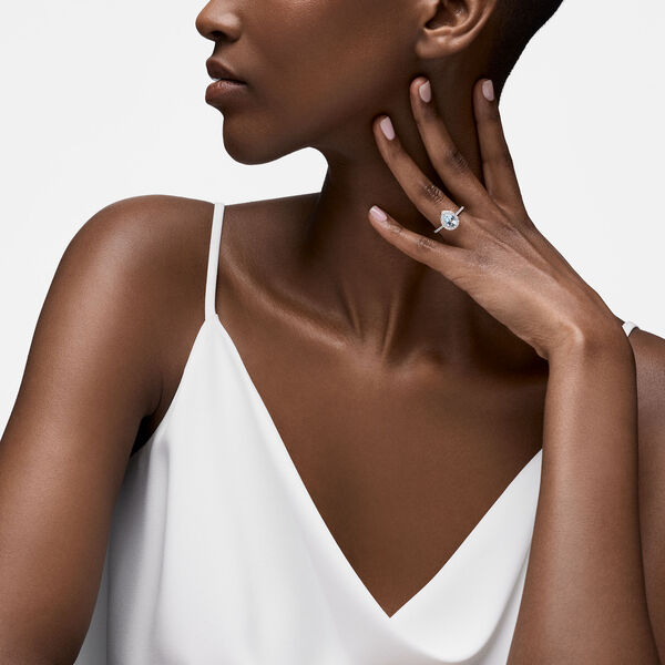 Pear-Cut Aquamarine Ring with Halo and Pav&eacute; Band