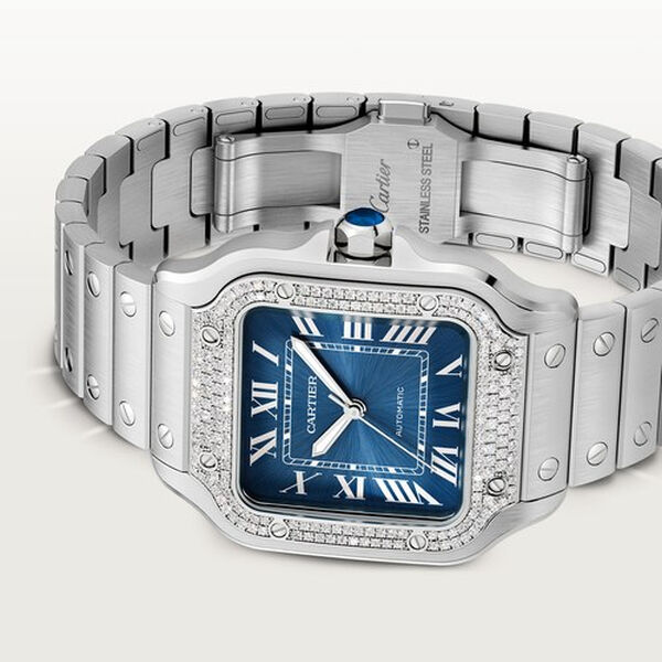 Santos de Cartier Medium Automatic 35 mm Stainless steel and Diamond