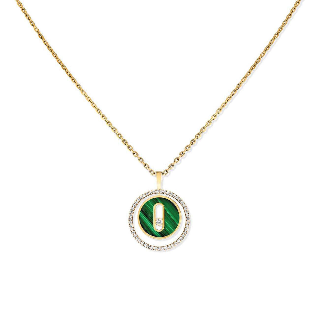 Lucky Move Small Yellow Gold, Malachite and Diamond Pendant image number 0