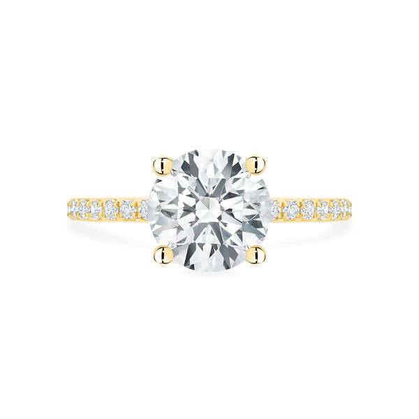 Bague de fiançailles en or jaune à diamant solitaire rond avec anneau serti de diamants
