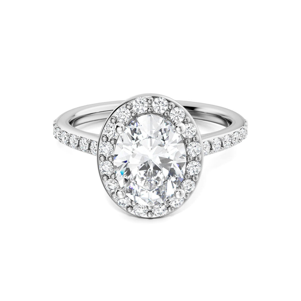 Birks Ros&eacute;e du Matin White Gold Oval-Cut Diamond Engagement Ring with Halo and Pav&eacute; Band image number 0