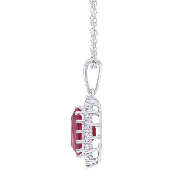 Oval Ruby and Sunburst Diamond Halo Pendant