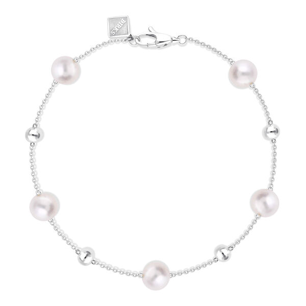 Bracelet station en argent sterling avec perles d&rsquo;eau douce et billes d&rsquo;argent