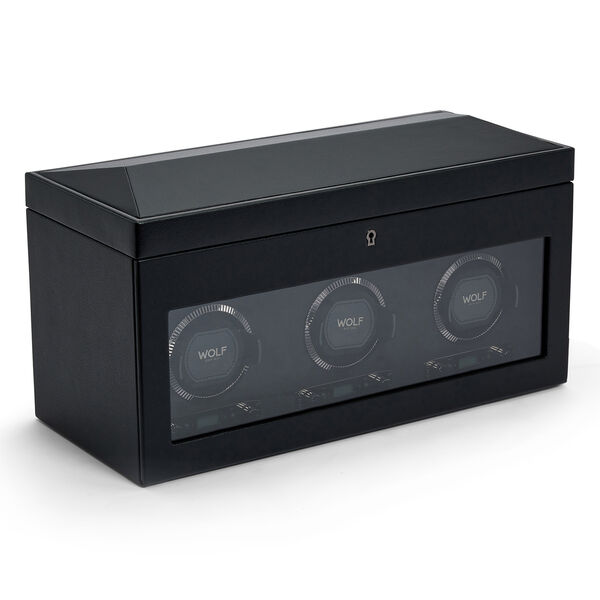 British Racing Black 3 Piece Watch Winder with Storage