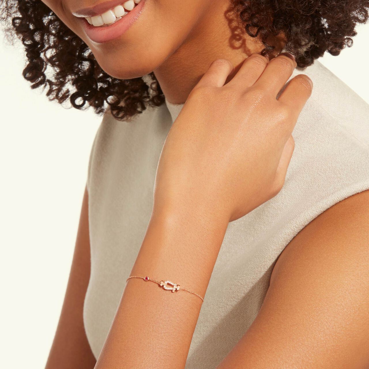 Small Fred Force 10 bracelet in rose gold with diamond and ruby accents image number 1