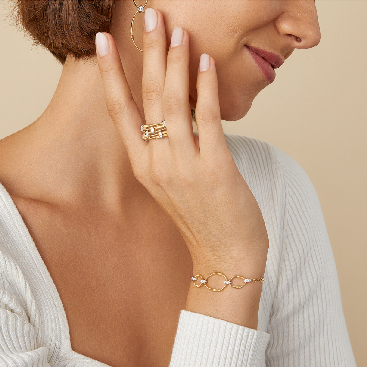 Marco Bicego Marrakech Onde Yellow Gold Diamond Bracelet On Model image number 1