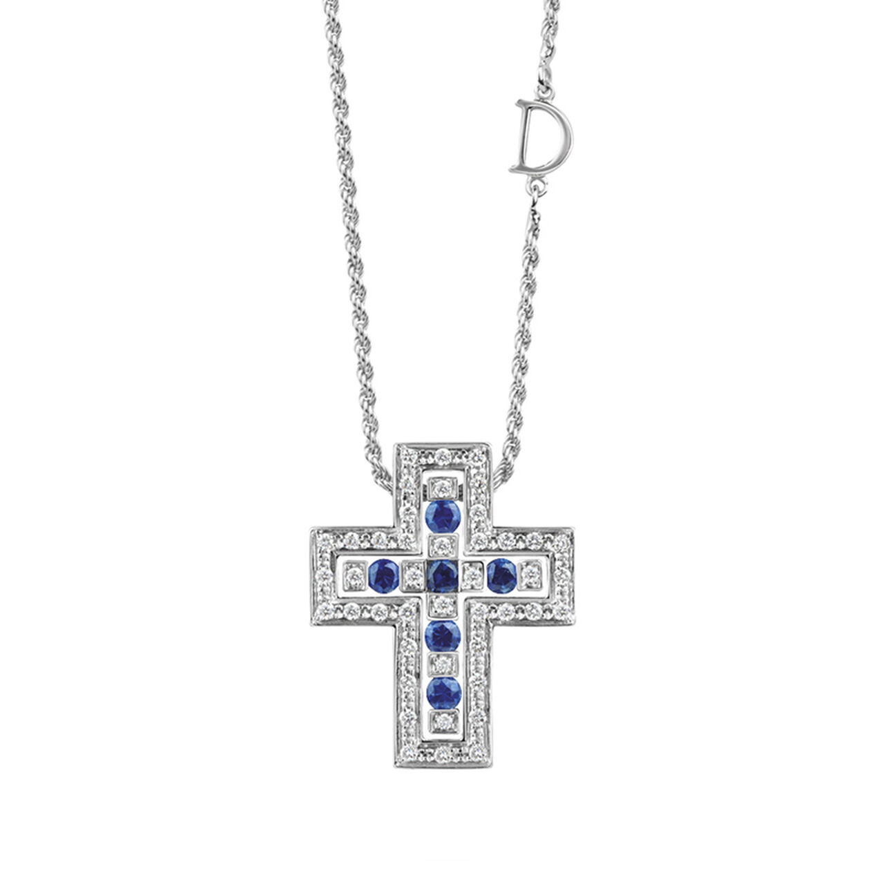 Damiani Belle Époque White Gold, Blue Sapphire and Diamond Pavé Cross Pendant 20073461 Front image number 0
