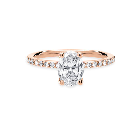 Bague de fiançailles à diamants taille ovale avec bracelet en or rose et pavé image number 0