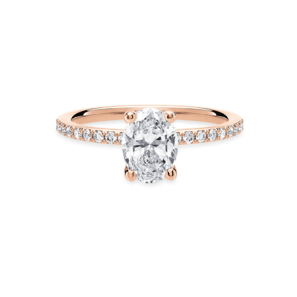 Bague de fiançailles à diamants taille ovale avec bracelet en or rose et pavé