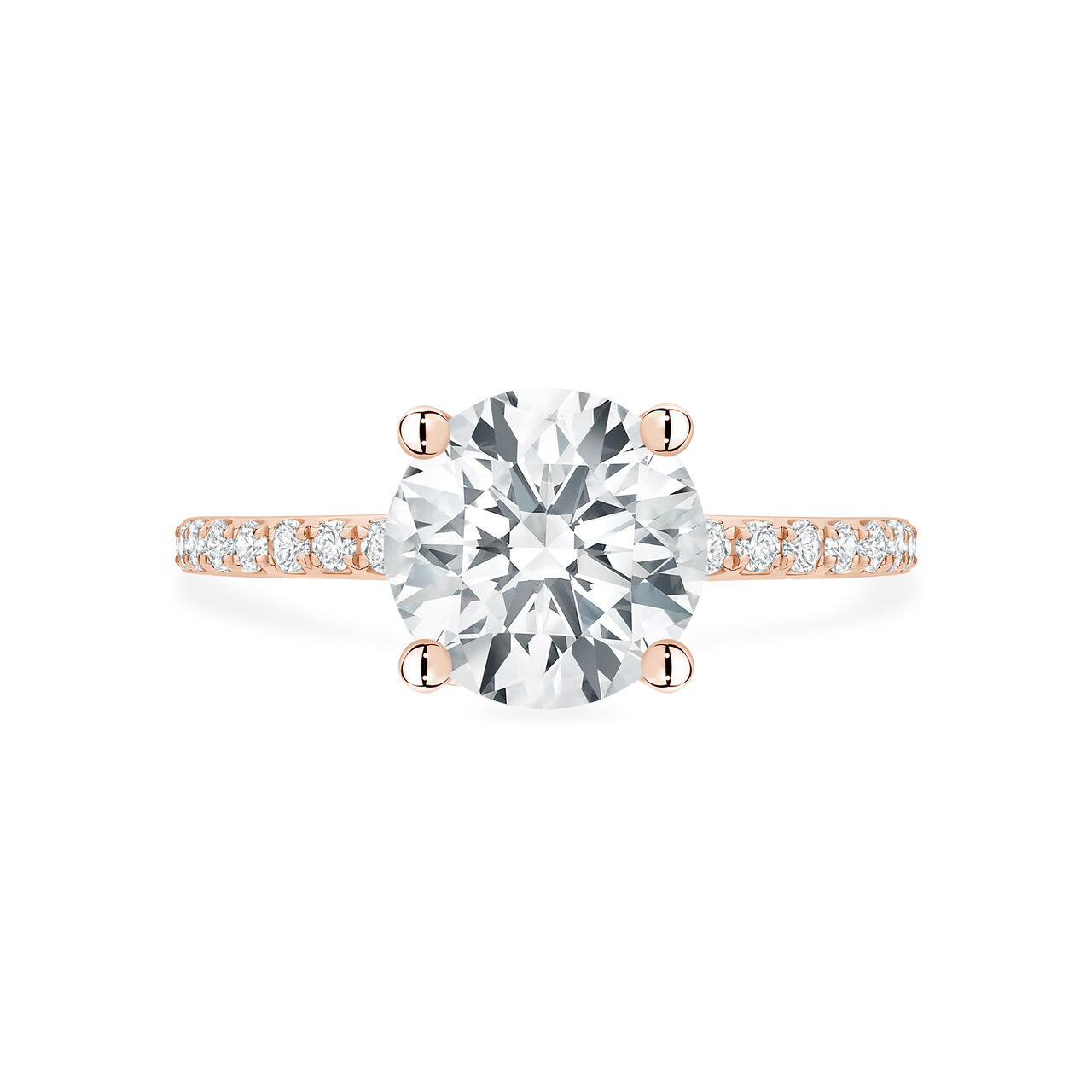 /Birks Rosée du Matin Rose Gold Round Solitaire Diamond Engagement Ring with Diamond Band Front image number 0