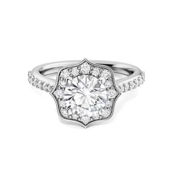 H&eacute;ritage bague de fian&ccedil;ailles solitaire ronde en diamant, avec halo et anneau pav&eacute; de diamants en or blanc