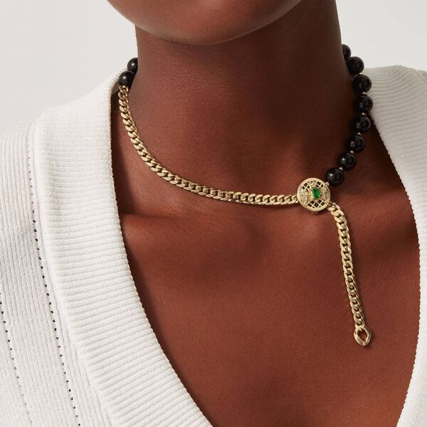 Collier Emblem en or jaune tsavorite et onyx