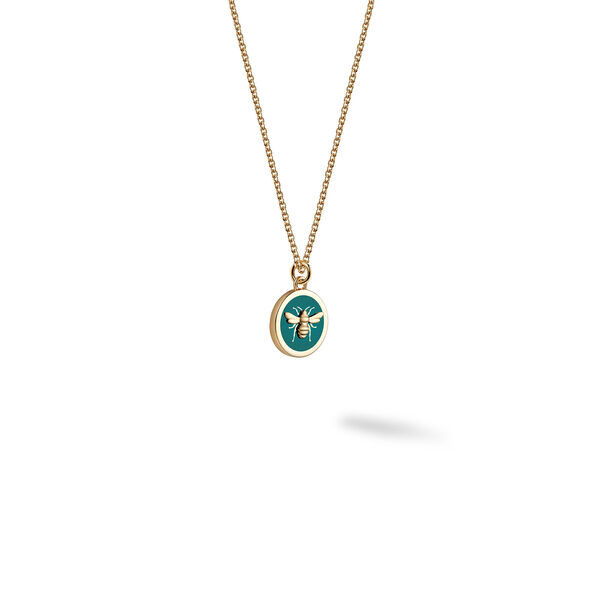 Small Teal Enamel and Yellow Gold Round Medallion