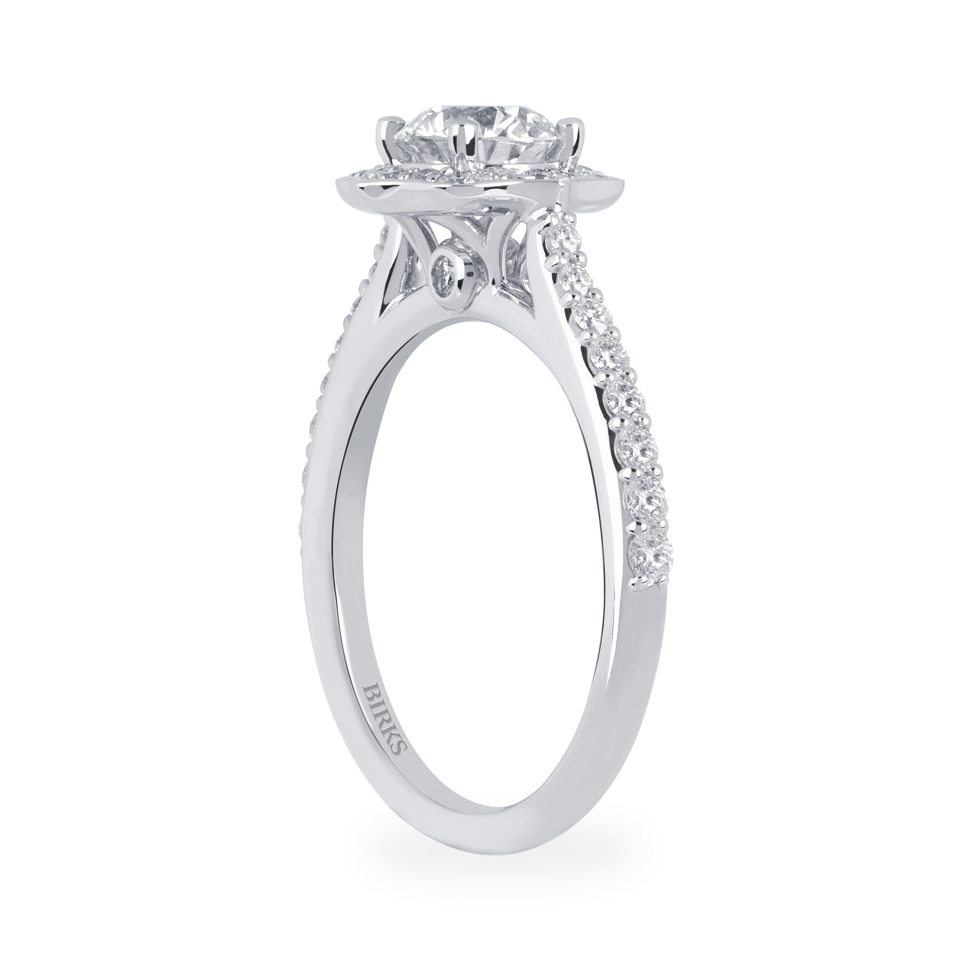 Heritage Bague de fiancailles solitaire et halo de diamants 5 5 7 G VS2 18k white gold Bijoux Birks